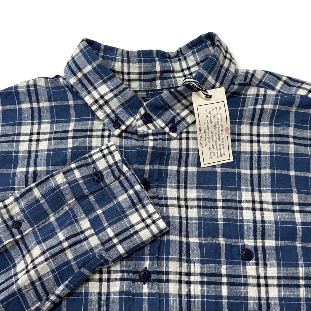 Vineyard Vines Longshore Button Down Shirt Mens XL Blue White Indigo Plaid
